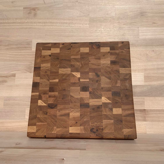 Handmade End-Grain Cutting Board – Reclaimed Hickory - 12" x 12" x 1.25"