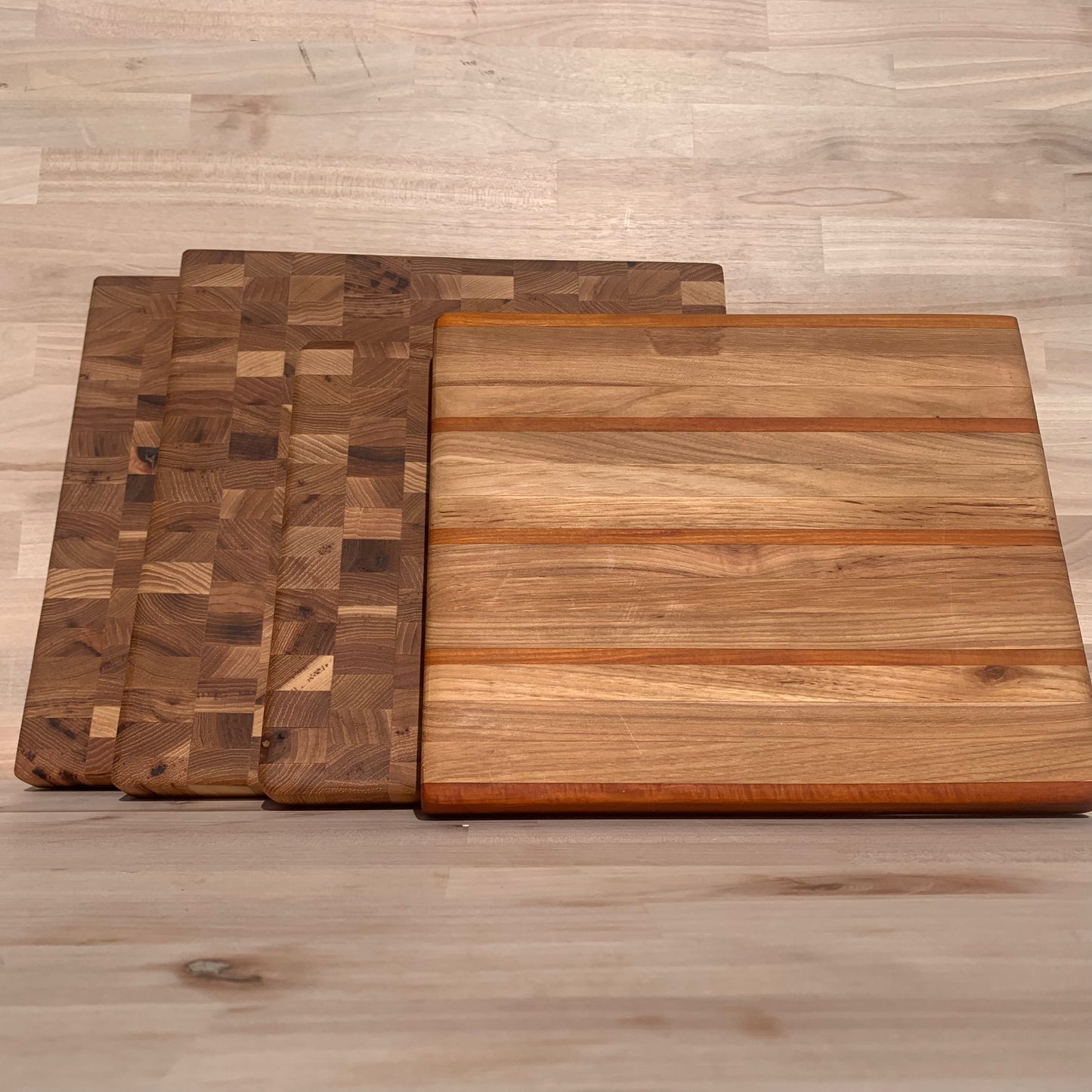 Handmade Solid Wood Cutting Board – Padauk & Reclaimed Hickory - 12" x 10" x 1.25"